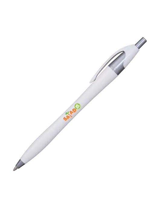 Novella White/Silver Shimmer Pen - Blue Ink w/Salad And Go Logo