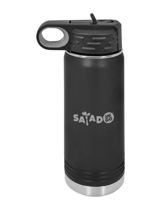 Polar Camel 20 oz Powder Coated Black Vacuum Insulated Water Bottle w/Salad And Go Logo