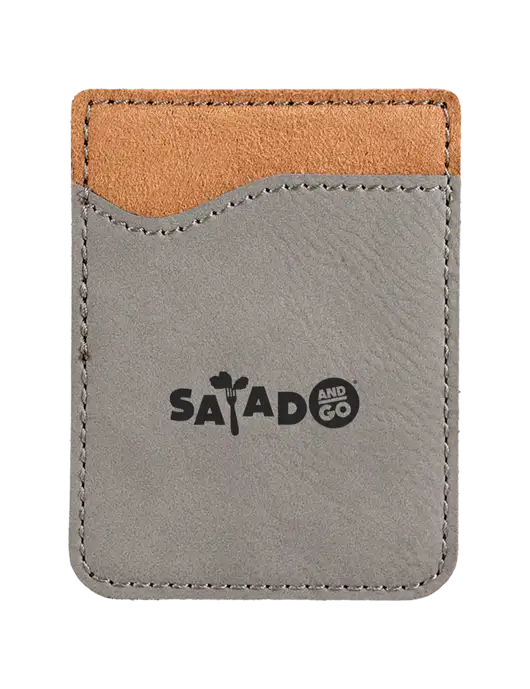 Grey Laserable Leatherette Phone Wallet w/Salad And Go Logo