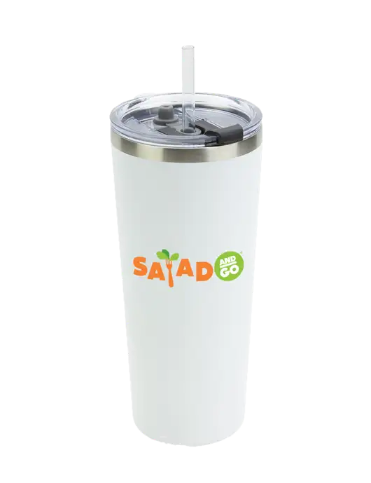 Brighton White 20 oz Insulated Tumbler & Straw w/Salad And Go Logo