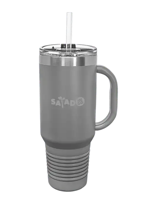 Polar Camel 40 oz. Powder Coated Vacuum Insulated Grey Travel Mug with Straw w/Salad And Go Logo