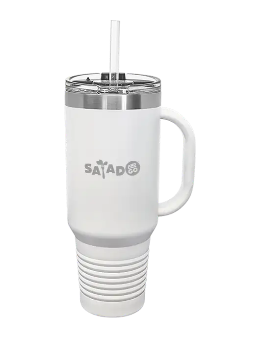 Polar Camel 40 oz. Powder Coated Vacuum Insulated White Travel Mug with Straw w/Salad And Go Logo