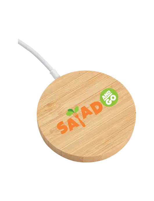 Bamboo Charging Pad w/Salad And Go Logo