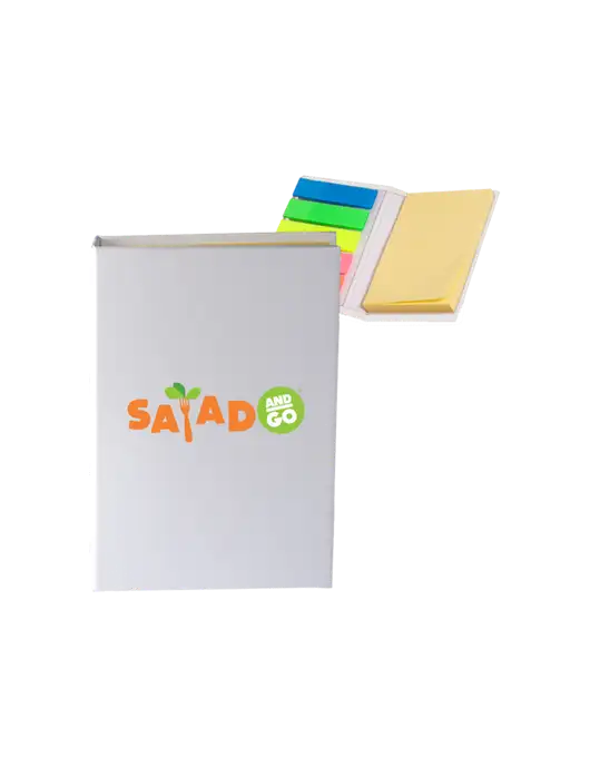 White Micro Sticky Note Pad, 2 x 3.25 w/Salad And Go Logo