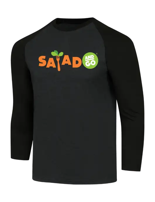 Simply Soft 3/4 Sleeve Black/Black Frost Ring Spun Cotton T-Shirt w/Salad And Go Logo