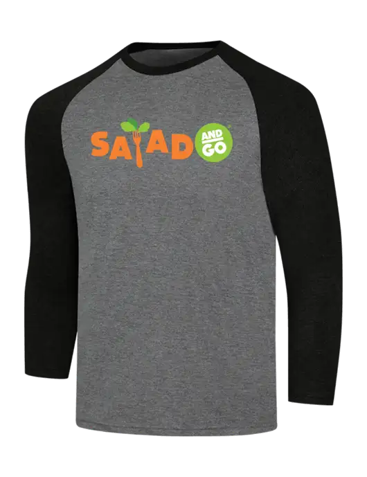 Simply Soft 3/4 Sleeve Black Frost/Grey Frost Ring Spun Cotton T-Shirt w/Salad And Go Logo