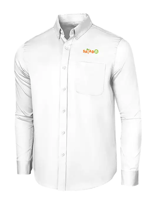 Long Sleeve White Superpro React Twill Shirt w/Salad And Go Logo