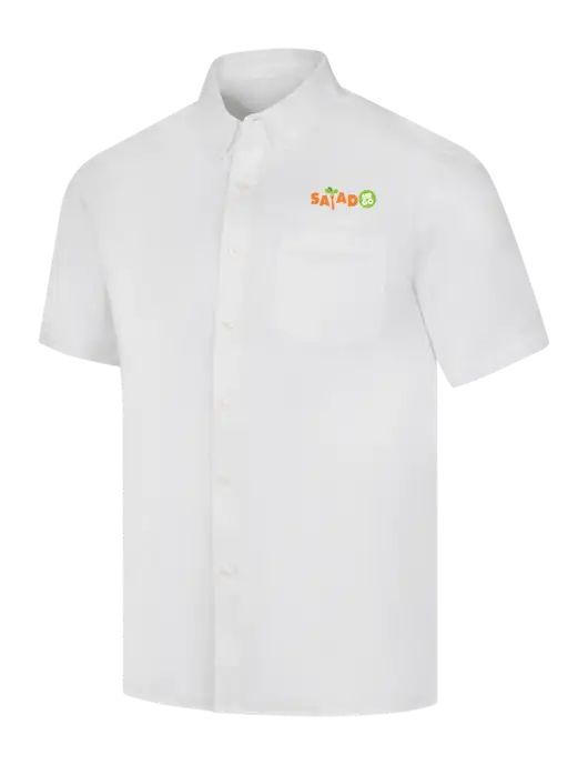 Short Sleeve White Superpro React Twill Shirt w/Salad And Go Logo