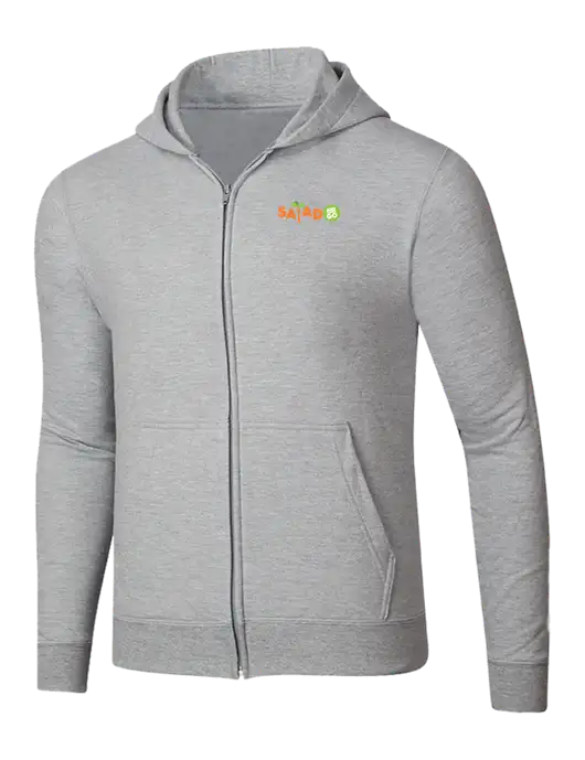 Light Grey Heather 8.5 oz Ring Spun Zip Hooded Sweatshirt w/Salad And Go Logo