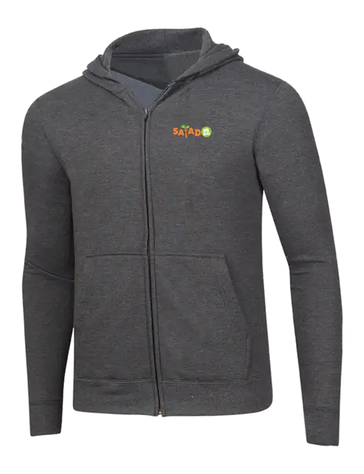Dark Heather Grey 8.5 oz Ring Spun Zip Hooded Sweatshirt w/Salad And Go Logo