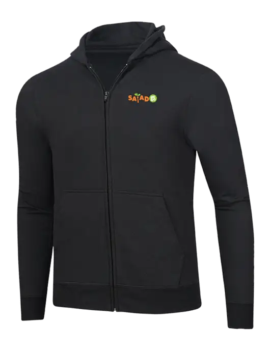 Jet Black 8.5 oz Ring Spun Zip Hooded Sweatshirt w/Salad And Go Logo