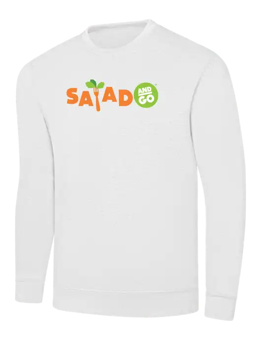 White 7.8 oz Ring Spun Crew Sweatshirt w/Salad And Go Logo