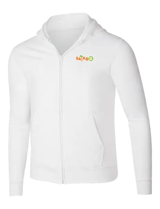 White 8.5 oz Ring Spun Zip Hooded Sweatshirt w/Salad And Go Logo