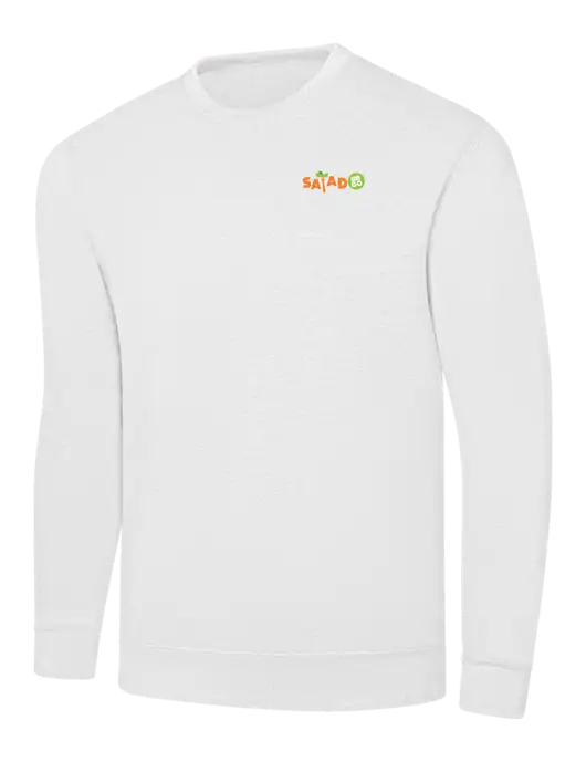 White 7.8 oz Ring Spun Crew Sweatshirt w/Salad And Go Logo