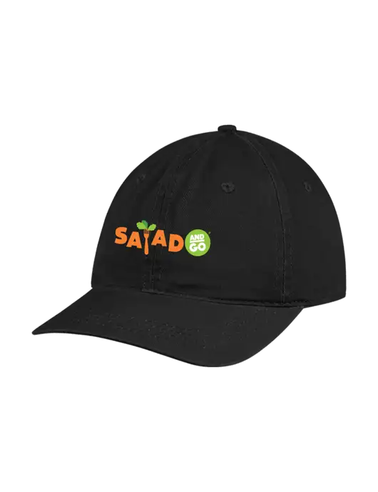 Garment Washed Unstructured Twill Black Cap w/Salad And Go Logo