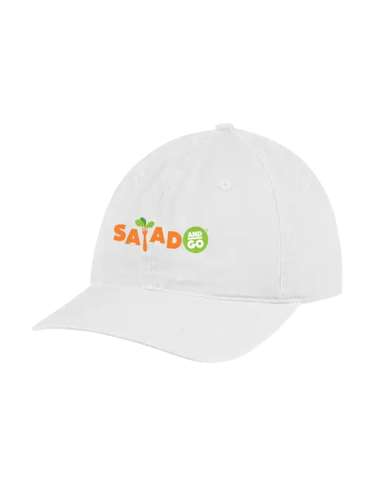 Garment Washed Unstructured Twill White Cap w/Salad And Go Logo