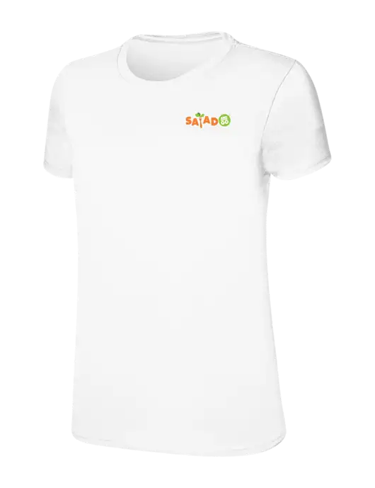 Womens Ring Spun White 4.5 oz T-Shirt w/Salad And Go Logo