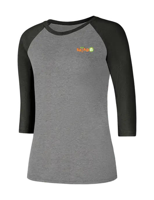 Womens Simply Soft 3/4 Sleeve Black Frost/Grey Frost Ring Spun Cotton T-Shirt w/Salad And Go Logo