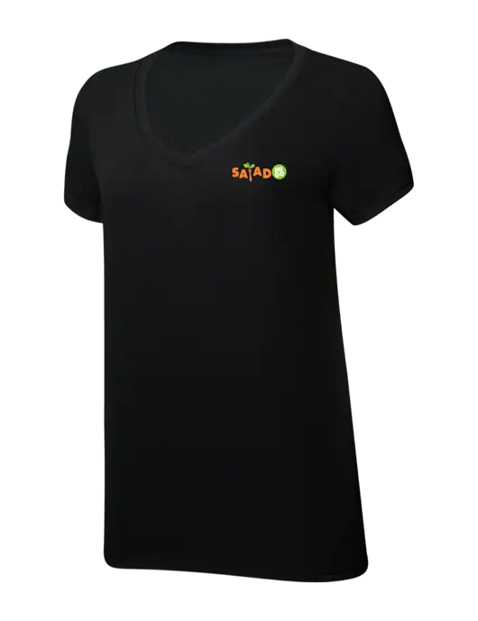 Womens Simply Soft V-Neck Black 4.5oz  Poly/Combed Ring Spun Cotton T-Shirt w/Salad And Go Logo