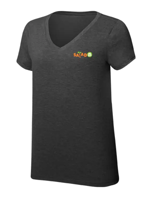 Womens Simply Soft V-Neck Black Frost 4.5oz  Poly/Combed Ring Spun Cotton T-Shirt w/Salad And Go Logo