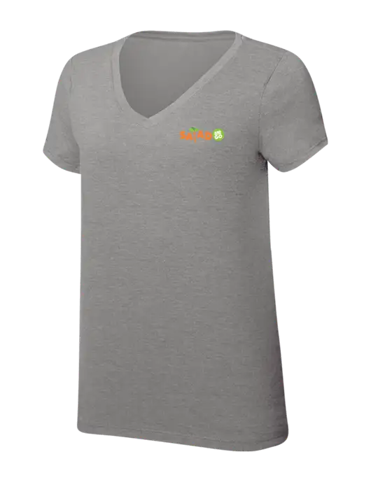 Womens Simply Soft V-Neck Grey Frost 4.5oz  Poly/Combed Ring Spun Cotton T-Shirt w/Salad And Go Logo