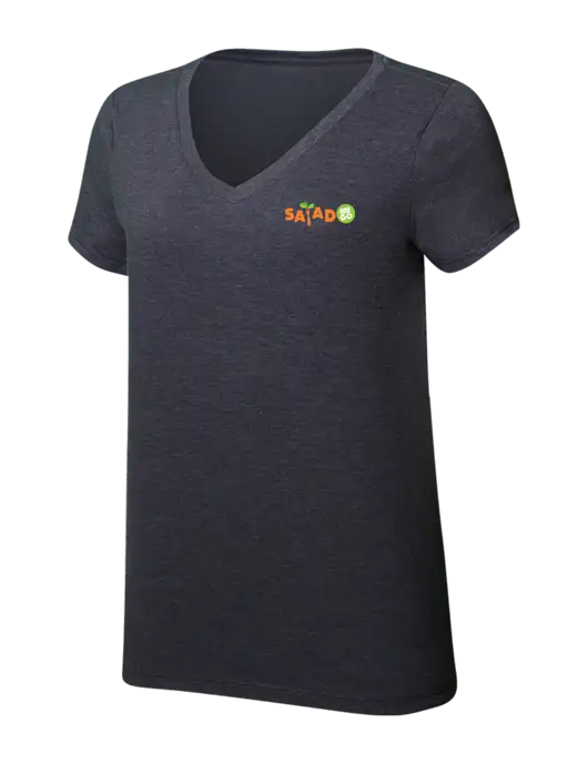 Womens Simply Soft V-Neck Heather Charcoal 4.5oz  Poly/Combed Ring Spun Cotton T-Shirt w/Salad And Go Logo