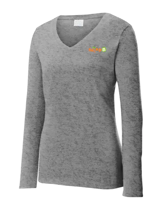 Womens  V-Neck Ring Spun Grey Heather 4.5 oz Long Sleeve T-Shirt w/Salad And Go Logo