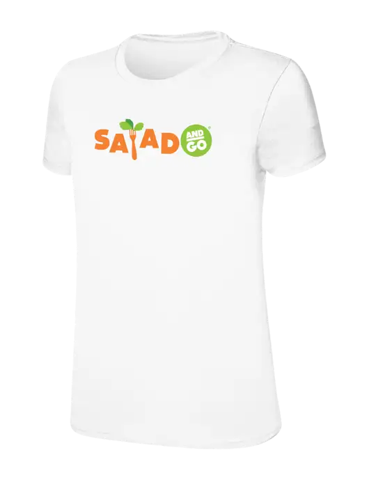 Womens Ring Spun White 4.5 oz T-Shirt w/Salad And Go Logo
