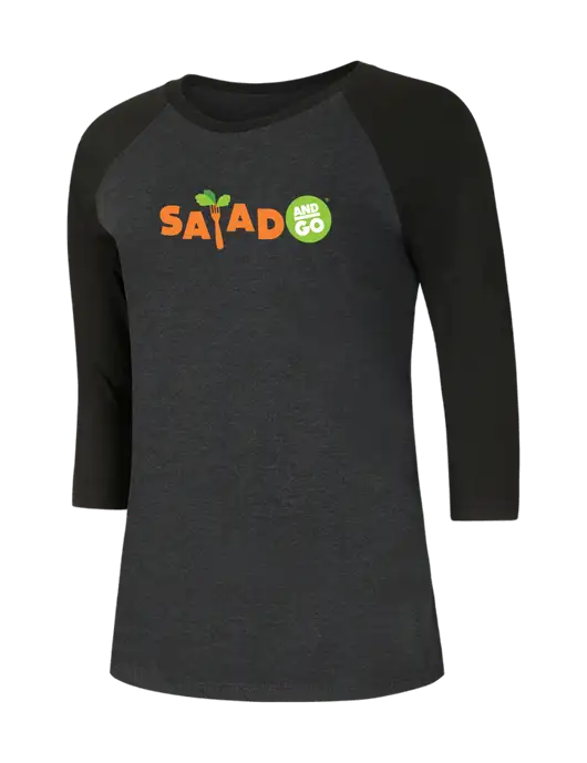 Womens Simply Soft 3/4 Sleeve Black/Black Frost Ring Spun Cotton T-Shirt w/Salad And Go Logo