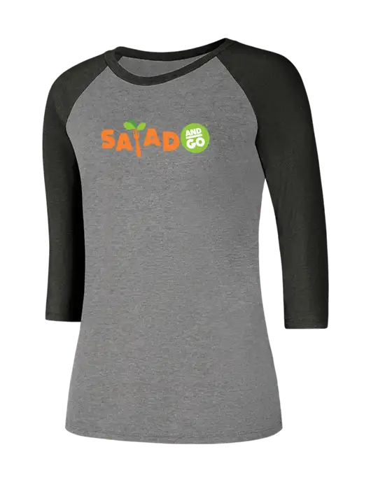 Womens Simply Soft 3/4 Sleeve Black Frost/Grey Frost Ring Spun Cotton T-Shirt w/Salad And Go Logo