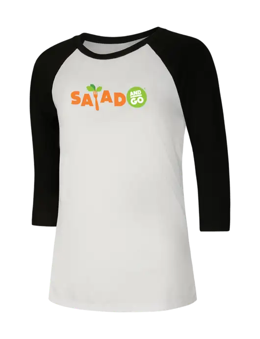 Womens Simply Soft 3/4 Sleeve Black/White Ring Spun Cotton T-Shirt w/Salad And Go Logo