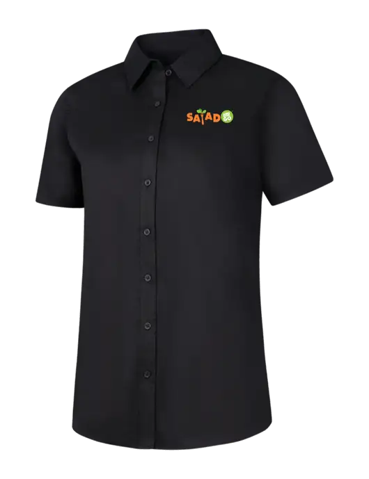 Womens Black Short Sleeve Superpro React Twill Shirt w/Salad And Go Logo