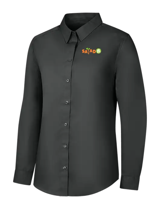Womens Dark Grey Long Sleeve Carefree Poplin Shirt w/Salad And Go Logo