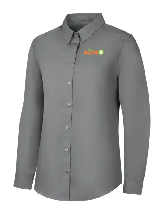 Womens Medium Grey Long Sleeve Carefree Poplin Shirt w/Salad And Go Logo
