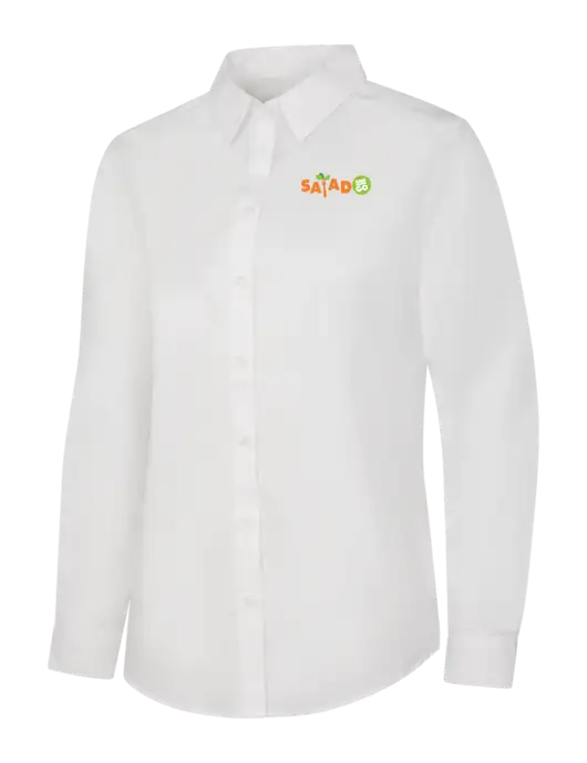 Womens White Long Sleeve Carefree Poplin Shirt w/Salad And Go Logo