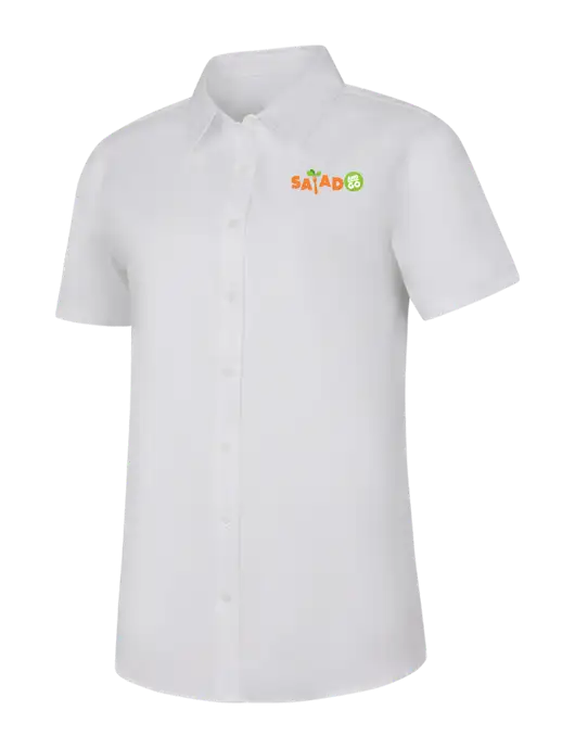 Womens White Short Sleeve Superpro React Twill Shirt w/Salad And Go Logo