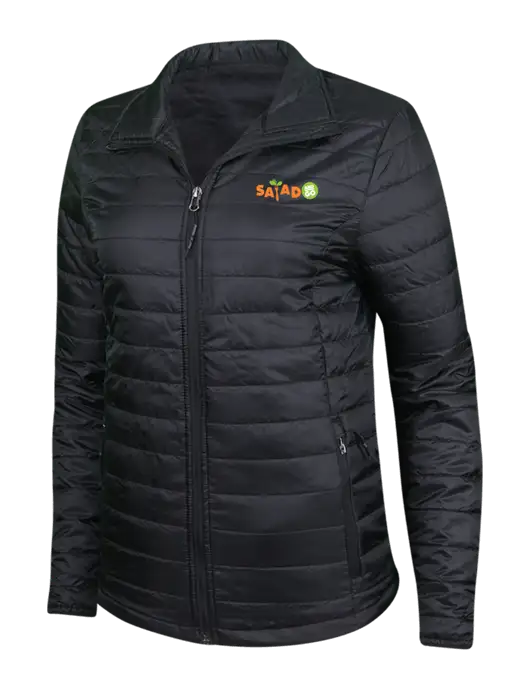 Womens Black Puffy Packable Jacket w/Salad And Go Logo