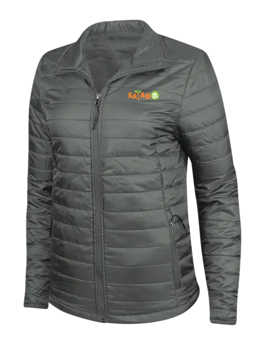 Dark Grey Womens Puffy Packable Jacket w/Salad And Go Logo