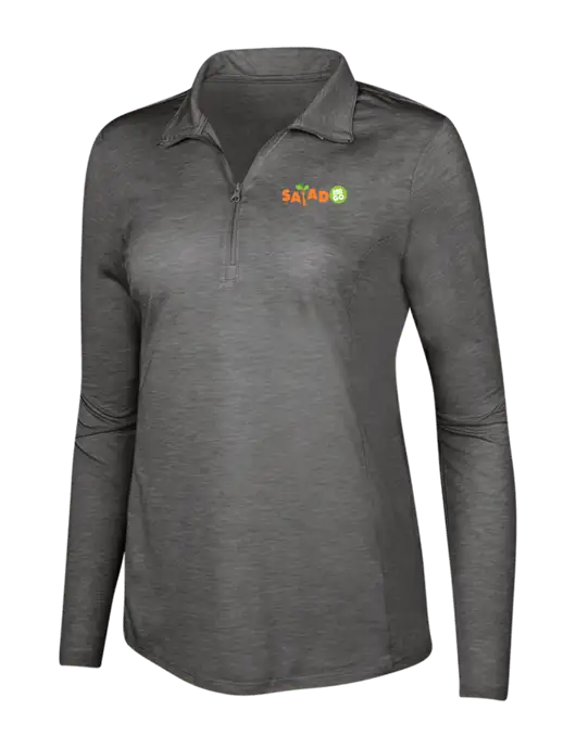 Dark Grey Heather Womens Posicharge Tri-Blend Wicking 1/4 Zip Pullover w/Salad And Go Logo