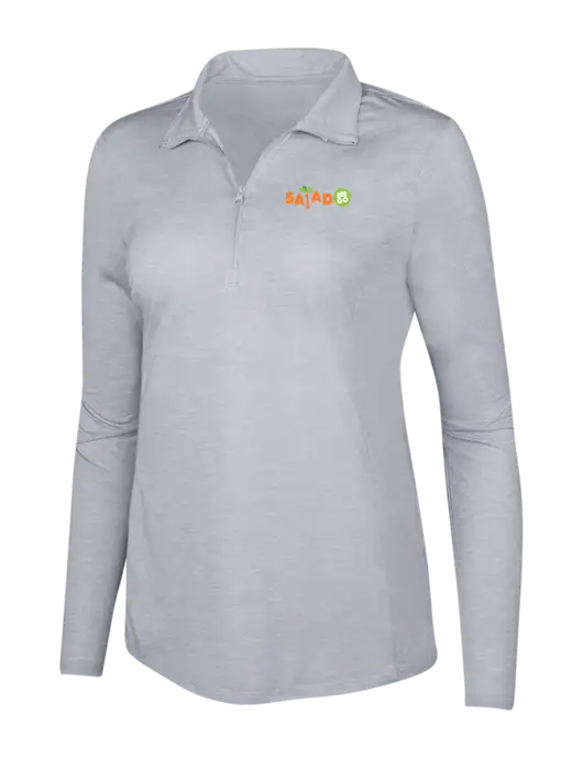 Light Grey Heather Womens Posicharge Tri-Blend Wicking 1/4 Zip Pullover w/Salad And Go Logo