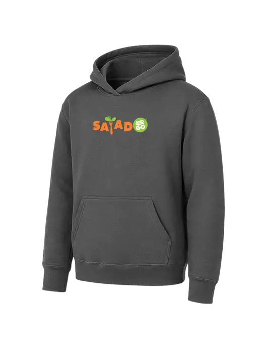 Youth Charcoal 7.8 oz Pullover Hooded Sweatshirt w/Salad And Go Logo