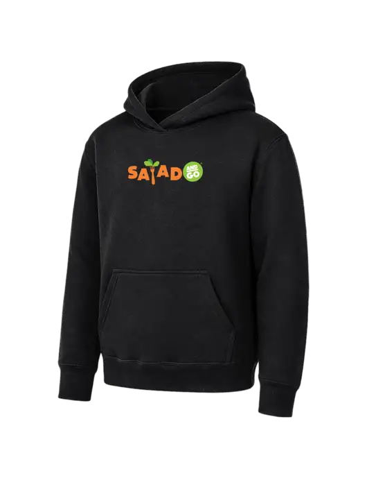 Youth Black 7.8 oz Pullover Hooded Sweatshirt w/Salad And Go Logo