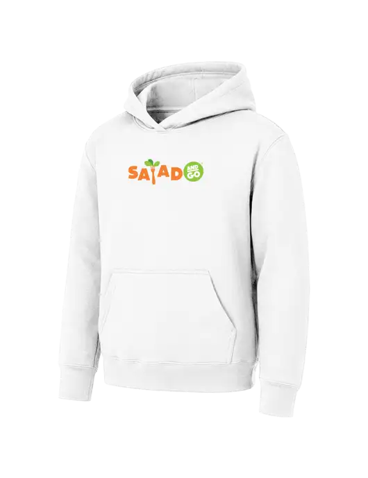 Youth White 7.8 oz Pullover Hooded Sweatshirt w/Salad And Go Logo