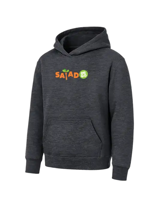 Youth Dark Heather Grey 7.8 oz Pullover Hooded Sweatshirt w/Salad And Go Logo