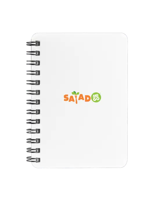 Sturdy White Hardcover Notebook, 5.25 x 7 w/Salad And Go Logo