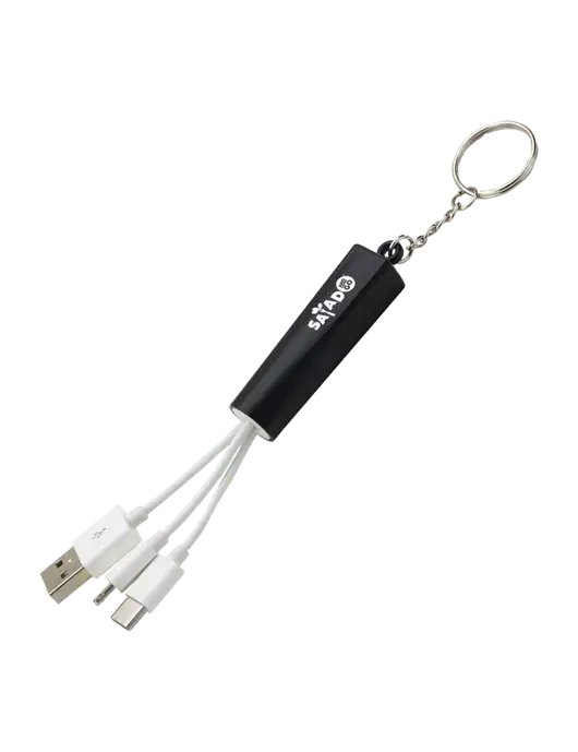 Black Light-Up Charging Cable with Key Ring w/Salad And Go Logo