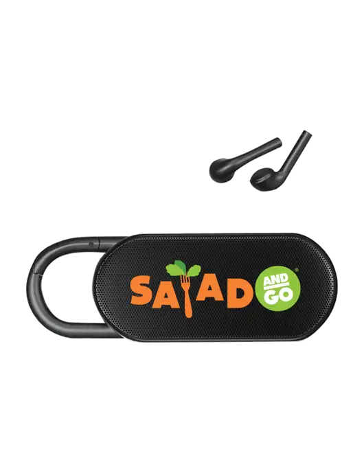 Clip Buddies Black Speaker & Ear Buds w/Salad And Go Logo