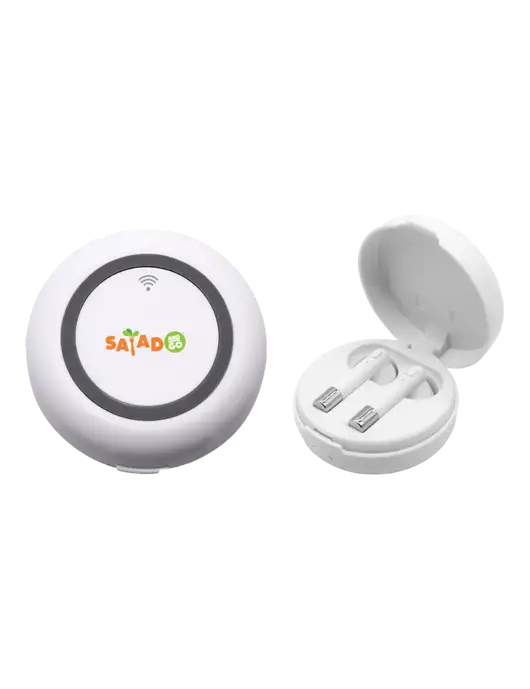 Harmony White Wireless Earbuds and Charging Pad w/Salad And Go Logo