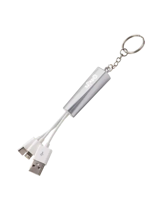 Silver Light-Up Charging Cable with Key Ring w/Salad And Go Logo
