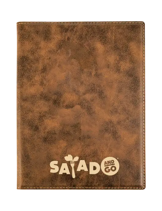 Rustic Leatherette 7 x 9 Portfolio with Notepad w/Salad And Go Logo